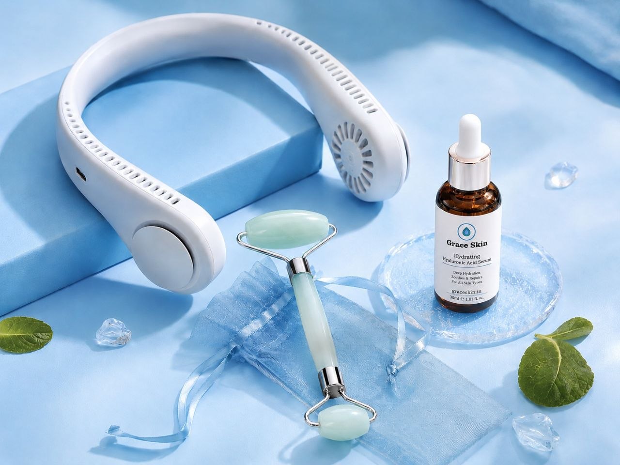 Complete Summer Defense Kit — Ice Roller, Neck Fan, and Face Serum